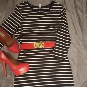 Black and white striped dress
